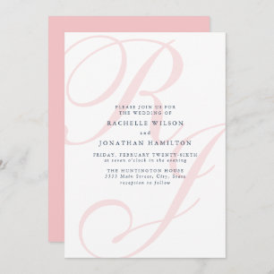 Elegant Pink Wedding Monogram Minimal Invitation