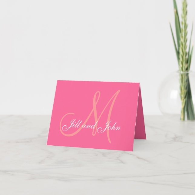 Elegant Pink Wedding Monogram Thank You Card (Front)
