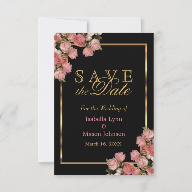 Elegant Pink Wedding Roses  - Save The Date (Front)