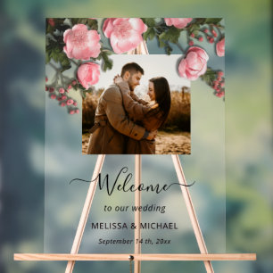 Elegant Pink White 3D Roses Wedding Acrylic Sign