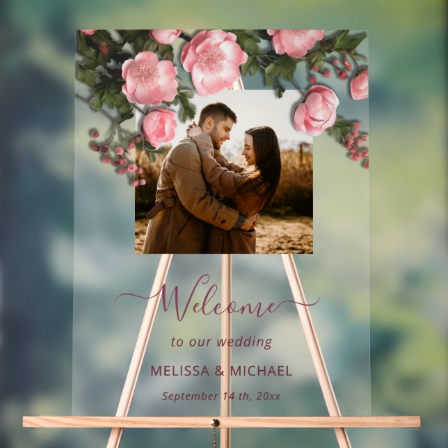 Elegant Pink White 3D Roses Wedding Acrylic Sign (Neutral)