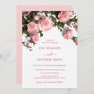 Elegant Pink White 3D Roses Wedding Invitation