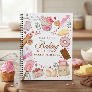 Elegant Pink White Baked With Love Baking  Notebook
