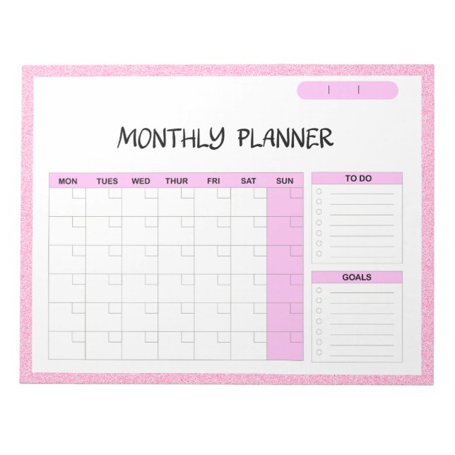 Elegant Pink White Blank Monthly Calendar Planner  Notepad (Front)