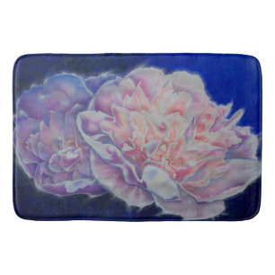 Elegant pink white blue pastel watercolor floral bath mat