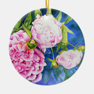 Elegant pink white classic watercolor floral ceramic ornament