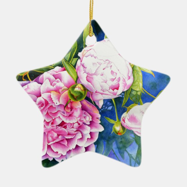 Elegant pink white classic watercolor floral ceramic ornament (Front)