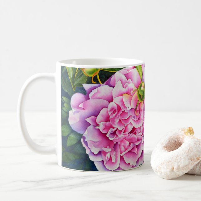 Elegant pink white classic watercolor floral coffee mug (With Donut)