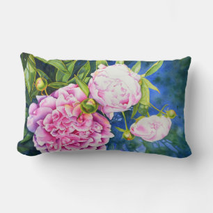 Elegant pink white classic watercolor floral lumbar pillow
