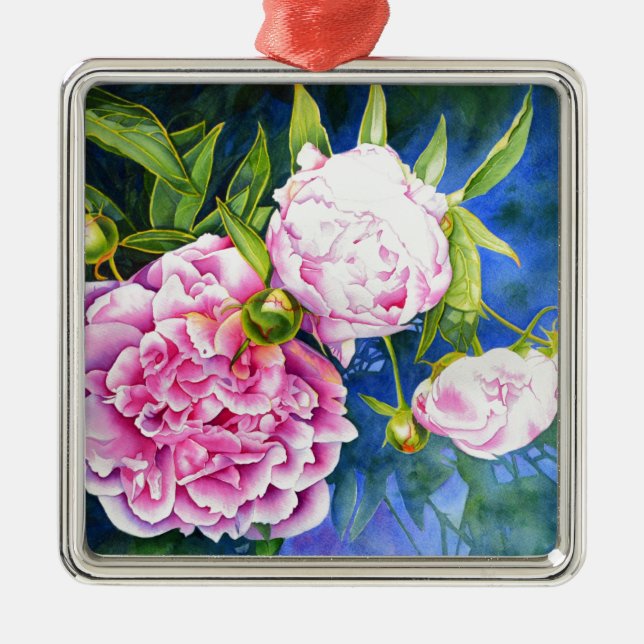 Elegant pink white classic watercolor floral metal ornament (Front)