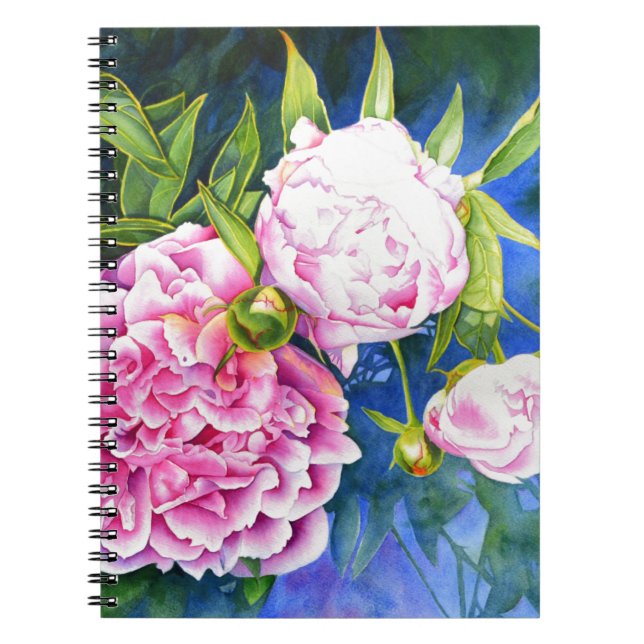 Elegant pink white classic watercolor floral notebook (Front)