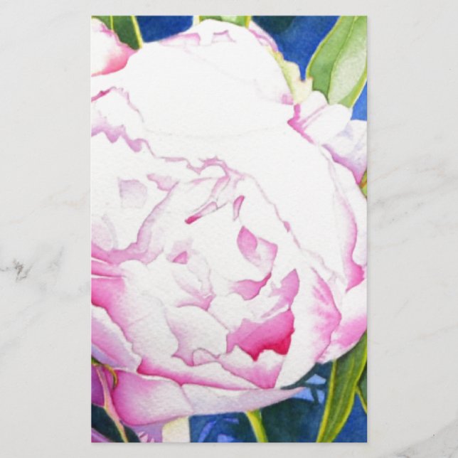Elegant pink white classic watercolor floral stationery (Front)