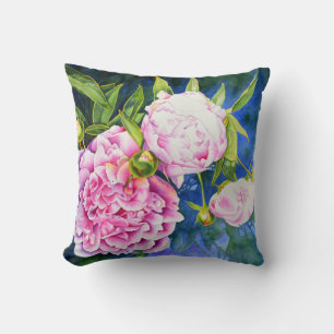 Elegant pink white classic watercolor floral throw pillow