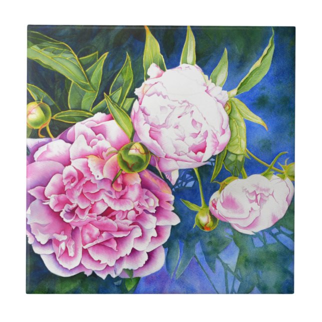 Elegant pink white classic watercolor floral tile (Front)