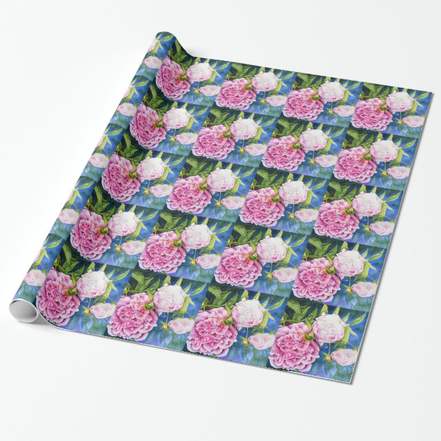 Elegant pink white classic watercolor floral wrapping paper (Unrolled)