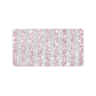 Elegant pink white faux glitter stripes pattern label