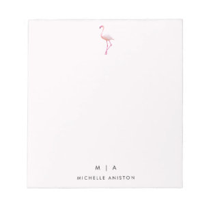 Elegant Pink White Flamingo Monogram Custom Notepad