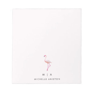 Elegant Pink White Flamingo Monogram Custom Notepad