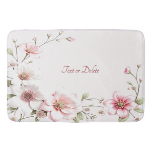 Elegant Pink White Floral Bath Mat