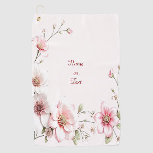 Elegant Pink White Floral Golf Towel