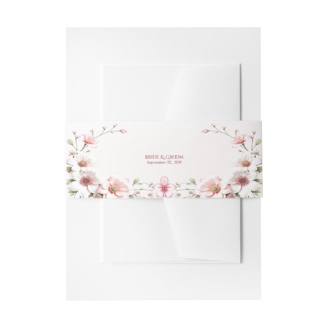 Elegant Pink White Floral Invitation Belly Band (Front Example)