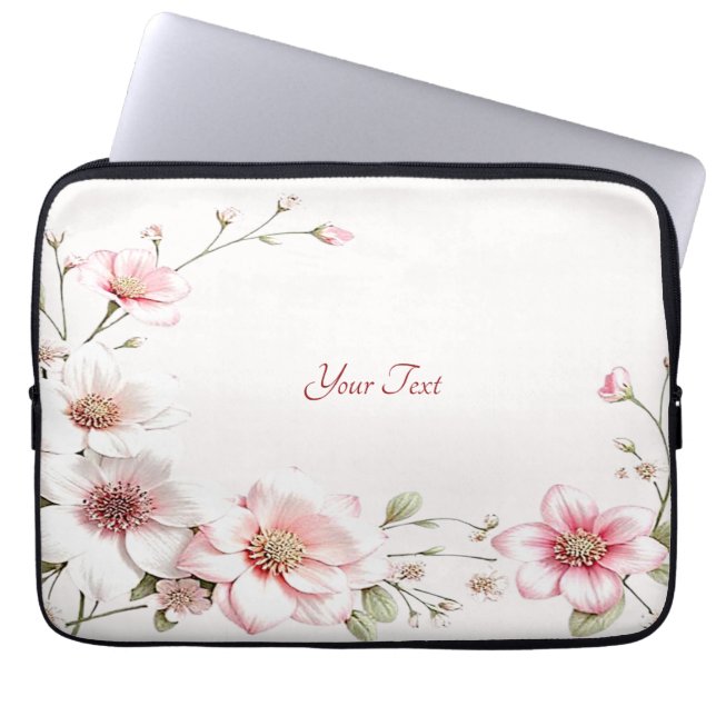 Elegant Pink White Floral Laptop Sleeve (Front)