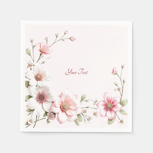 Elegant Pink White Floral Napkins (Front)