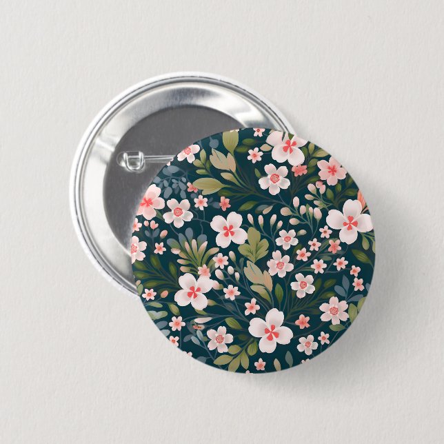 Elegant Pink & White Floral Pattern  2 Inch Round Button (Front & Back)