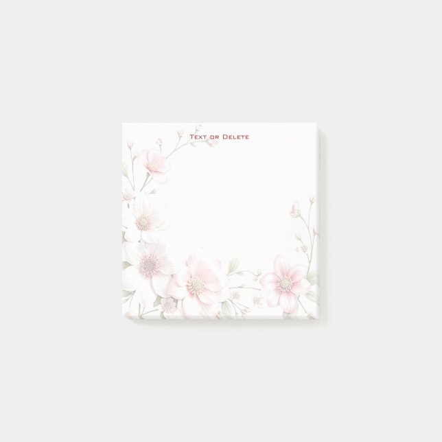 Elegant Pink White Floral Post it Notes (Front)