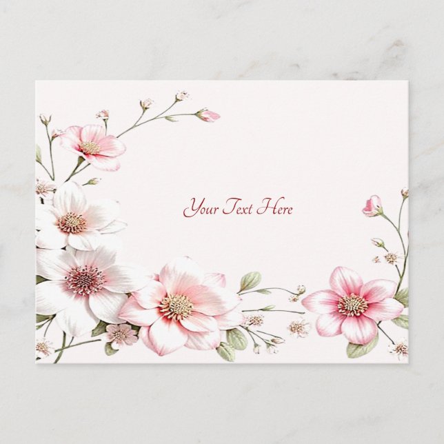 Elegant Pink White Floral Postcard (Front)