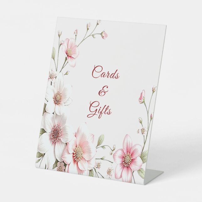 Elegant Pink White Floral Tabletop Signs (Front)