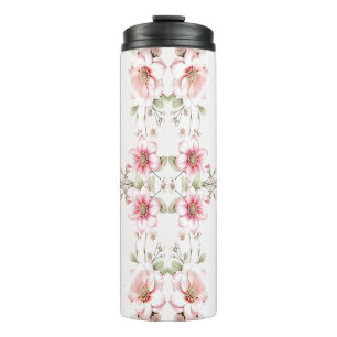 Elegant Pink White Floral Thermal Tumbler