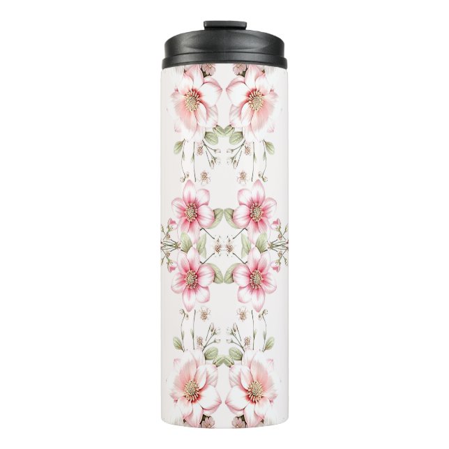 Elegant Pink White Floral Thermal Tumbler (Front)