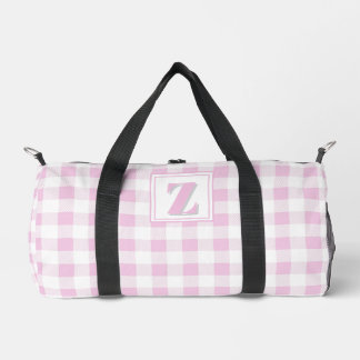 Elegant pink white gingham customizable monogram  duffle bag