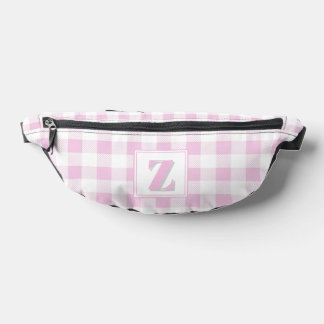 Elegant pink white gingham customizable monogram  fanny pack