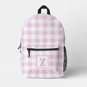 Elegant pink white gingham customizable monogram printed backpack