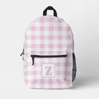 Elegant pink white gingham customizable monogram  printed backpack