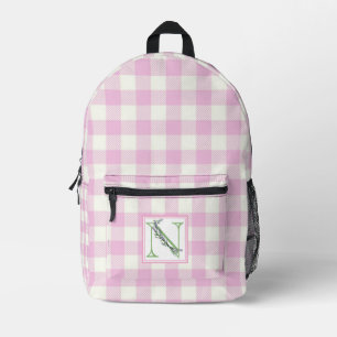 Elegant pink white gingham monogram letter N Printed Backpack