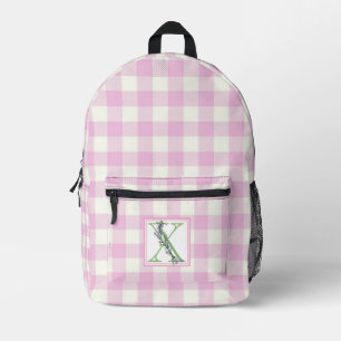 Elegant pink white gingham monogram letter X Printed Backpack