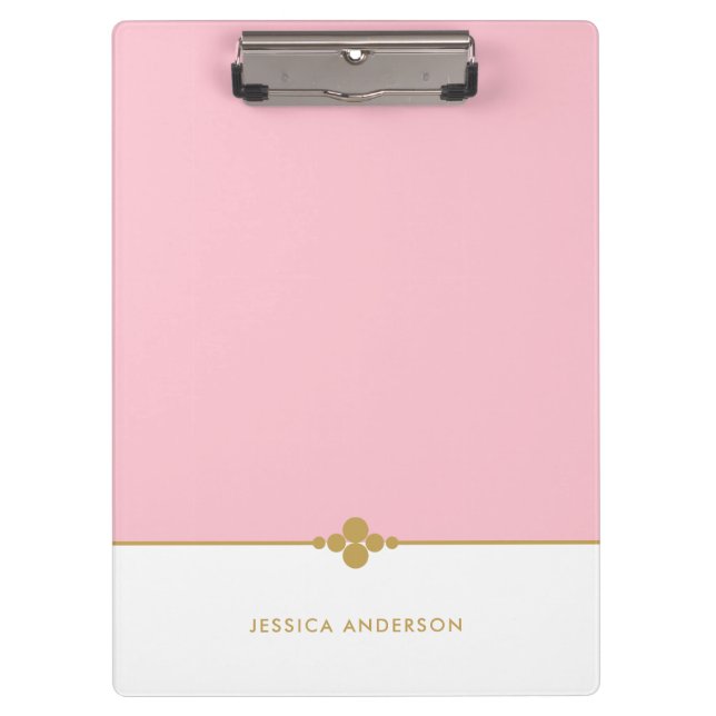 Elegant Pink White Gold Personalized Clipboard (Front)