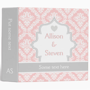 Elegant pink, white, grey damask wedding planner binder
