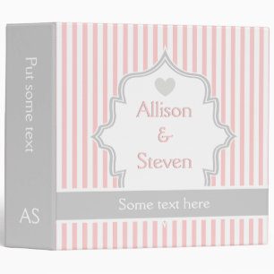 Elegant pink, white, grey stripes wedding planner binder