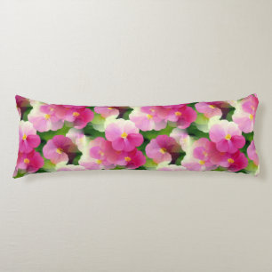 Elegant Pink & White Impatiens Flower Pattern Body Pillow