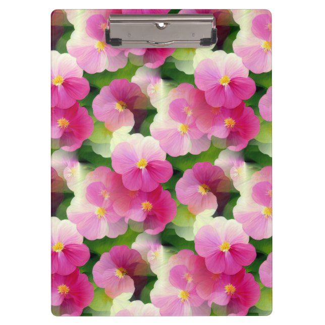 Elegant Pink & White Impatiens Flower Pattern Clipboard (Front)