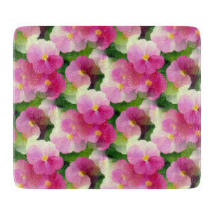 Elegant Pink & White Impatiens Flower Pattern Cutting Board