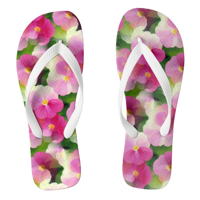 Elegant Pink & White Impatiens Flower Pattern Flip Flops (Footbed)