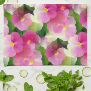 Elegant Pink & White Impatiens Flower Pattern Kitchen Towel