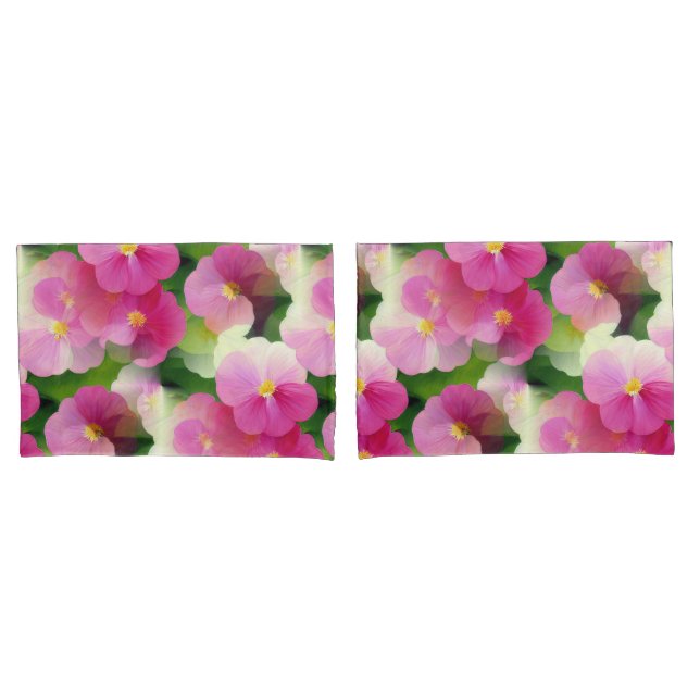 Elegant Pink & White Impatiens Flower Pattern Pillowcase (Front-Set)