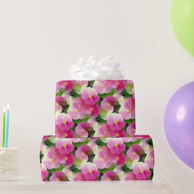 Elegant Pink & White Impatiens Flower Pattern Wrapping Paper (Party Gifts)