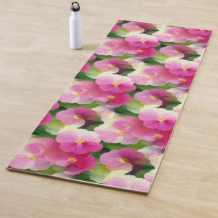 Elegant Pink & White Impatiens Flower Pattern Yoga Mat